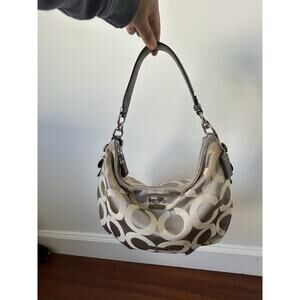 Coach 17694 Silver CC Canvas Shoulder Bag Y2K 2011 with Hang Tag & Pockets Read